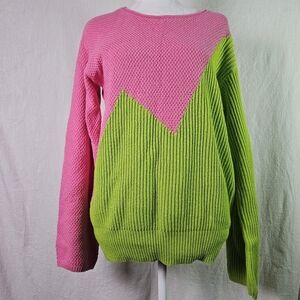 NWT Victor Glemaud Wool Blend Crewneck Pullover Sweater Pink/Green SZ S